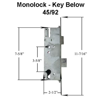 G-U MONOLOCK 45/92 SINGLE DOOR LOCK, KEY BELOW LEVER - STAINLESS STEEL